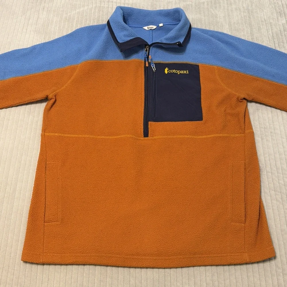 Cotopaxi Abrazo Pullover Mens Medium Orange Blue 1/2 Zip Fleece Colorblock